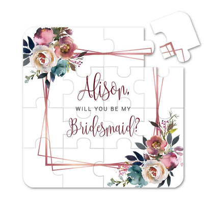 Will you be my bridesmaid puzzle proposal with watercolor flower design - XOXOKristen