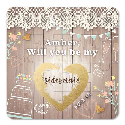 Will you be my bridesmaid puzzle proposal vintage design and lace accent - XOXOKristen