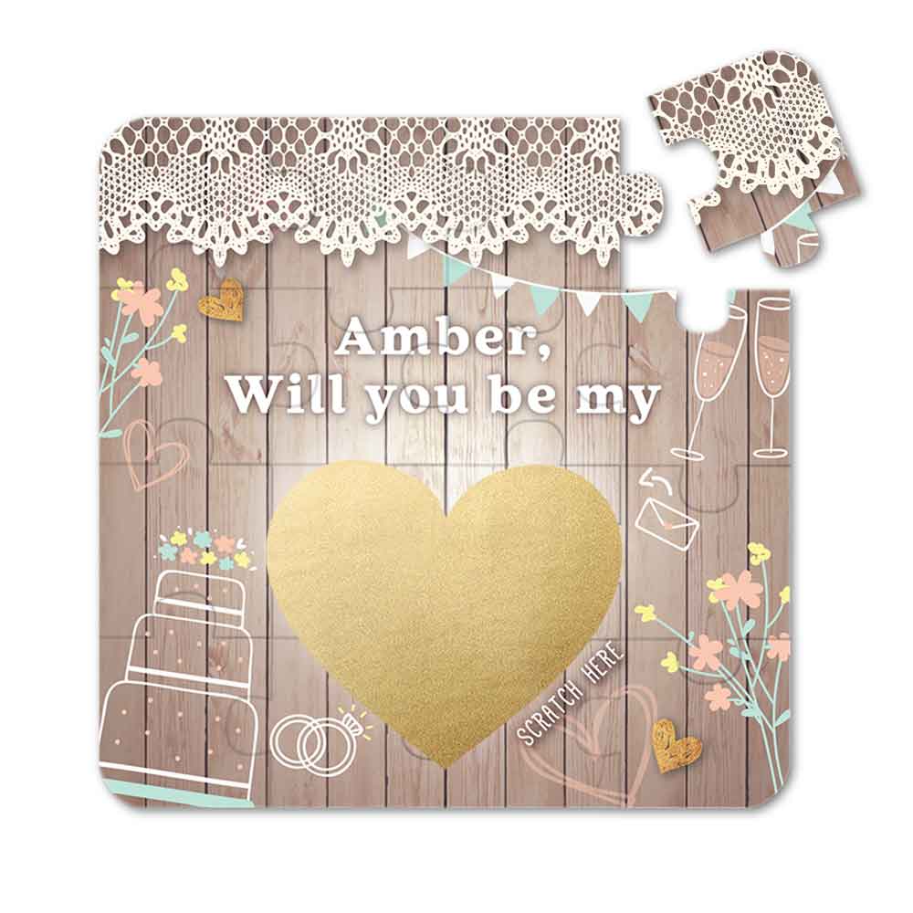 Will you be my bridesmaid puzzle proposal vintage design and lace accent - XOXOKristen