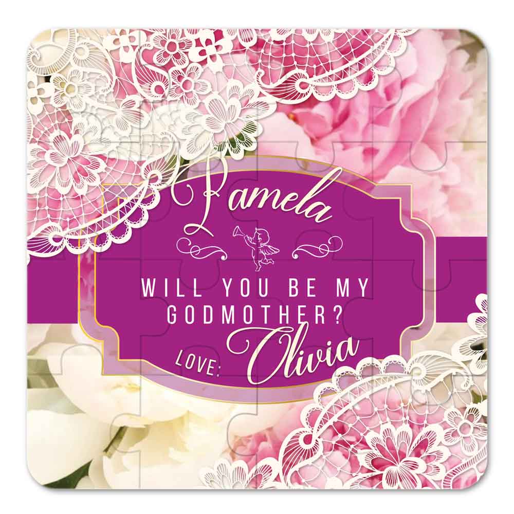 Hot pink and lace godmother proposal puzzle - xoxokristen