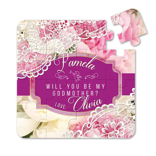 Hot pink and lace godmother proposal puzzle - xoxokristen