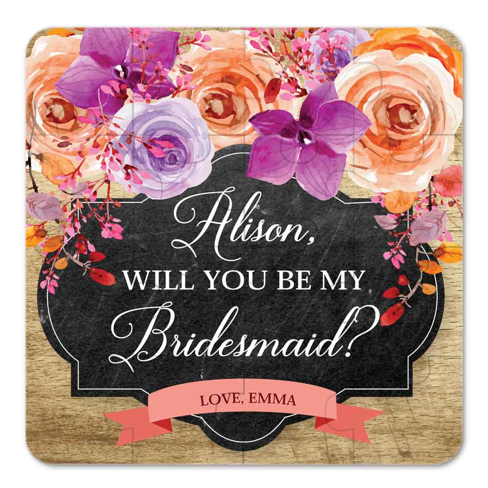 Personalized Will you be my bridesmaid puzzle proposal with autumn flower design - XOXOKristen