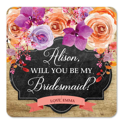 Personalized Will you be my bridesmaid puzzle proposal with autumn flower design - XOXOKristen