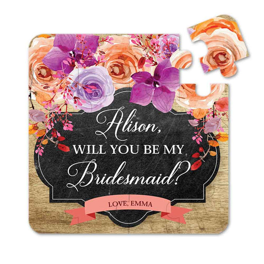 Personalized Will you be my bridesmaid puzzle proposal with autumn flower design - XOXOKristen