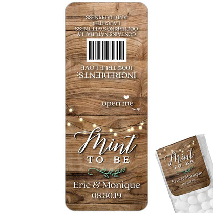 Personalized “Mint to be” wedding tic tac stickers. Customizable labels in rustic wood design - XOXOKristen