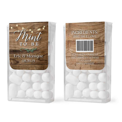 Personalized “Mint to be” wedding tic tac stickers. Customizable labels in rustic wood design - XOXOKristen
