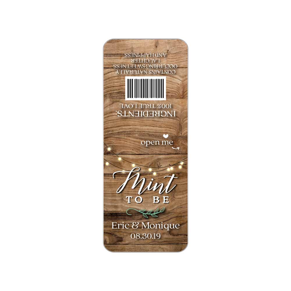 Personalized “Mint to be” wedding tic tac stickers. Customizable labels in rustic wood design - XOXOKristen
