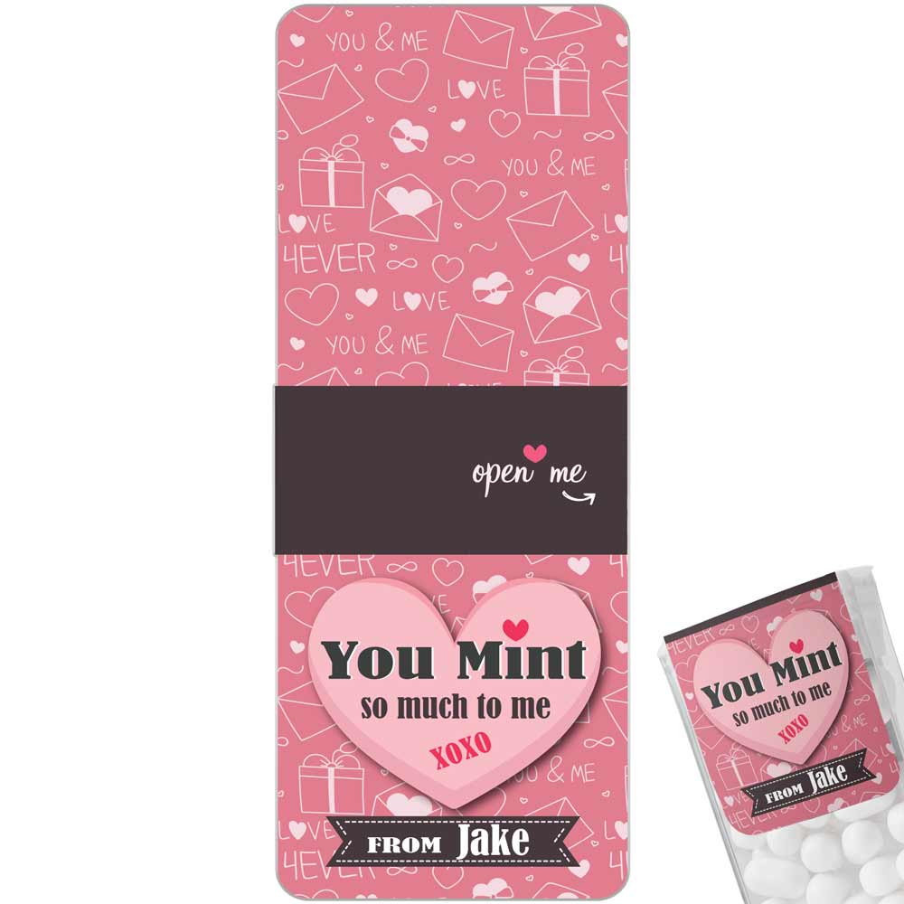 Personalized “You Mint so Much to me” valentine’s day tic tac stickers with adorable pink mail and hearts design - XOXOKirsten
