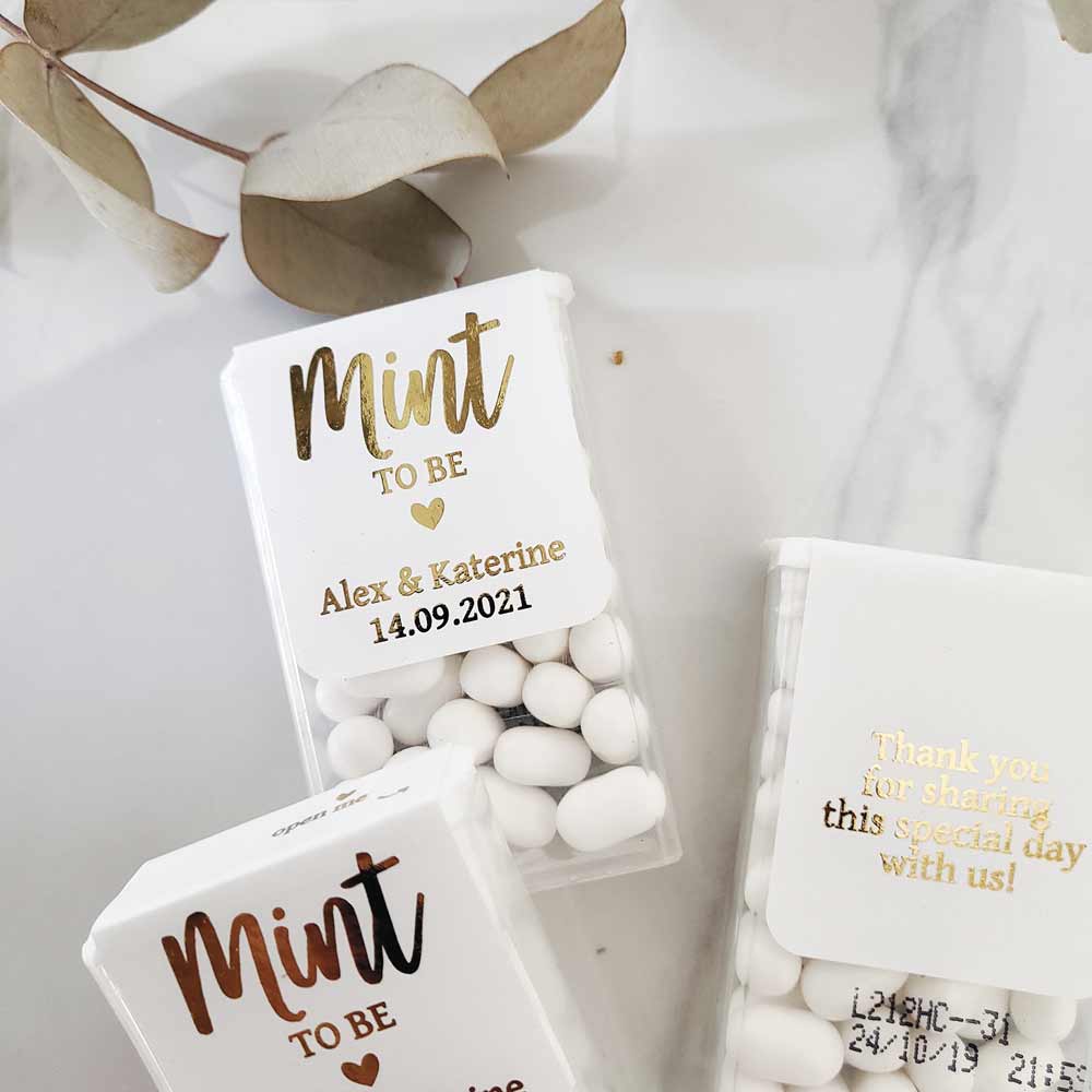 Gold foiled wedding mint to be favor stickers  - XOXOKristen 