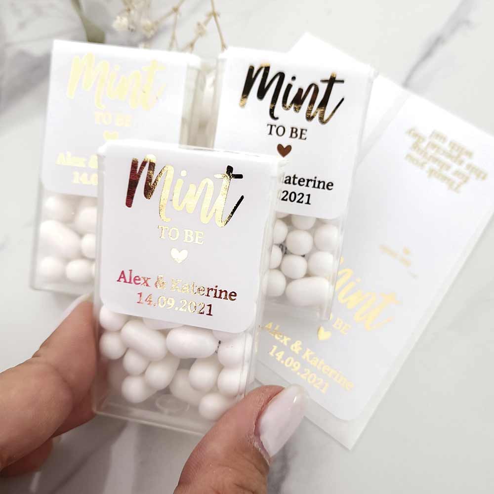Gold foiled wedding mint to be favor stickers  - XOXOKristen 