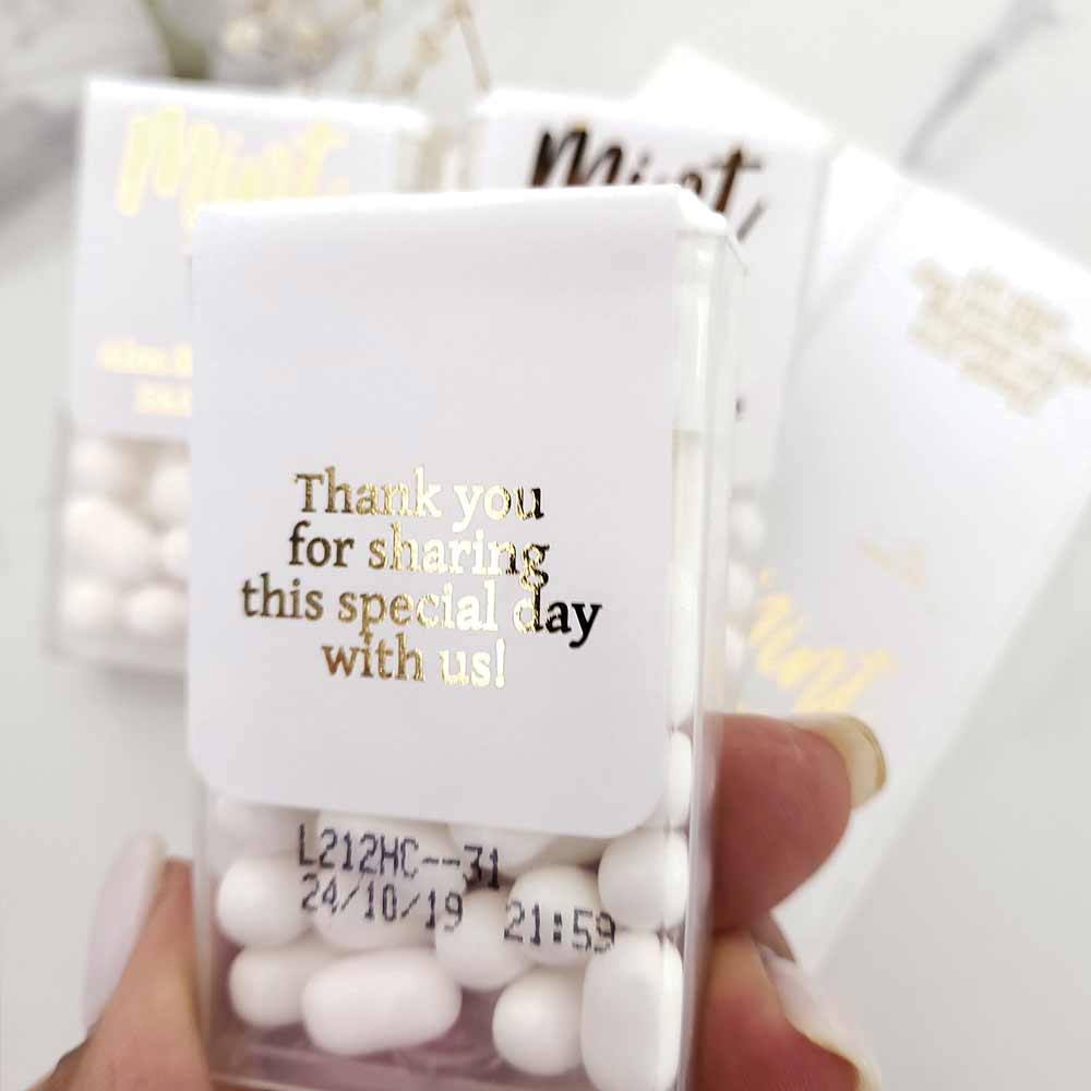 Gold foiled wedding mint to be favor stickers  - XOXOKristen 