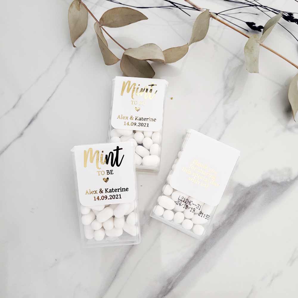 Gold foiled wedding mint to be favor stickers  - XOXOKristen 