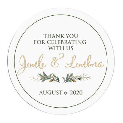 Personalized greenery wedding thank you favor sticker with simple and stylish deisgn. Perfect to use with thank you cards, wedding favors or gift bags - XOXOKristen