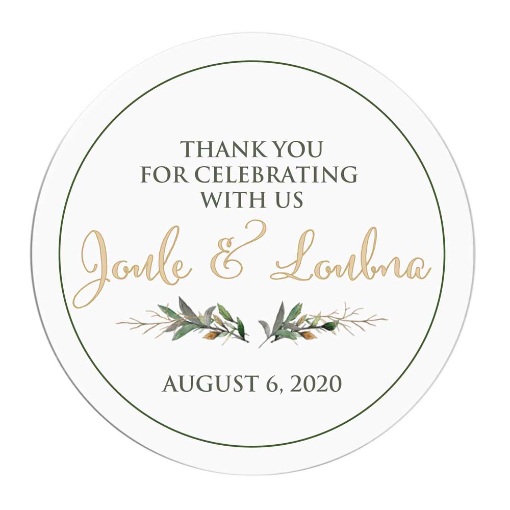 Personalized greenery wedding thank you favor sticker with simple and stylish deisgn. Perfect to use with thank you cards, wedding favors or gift bags - XOXOKristen