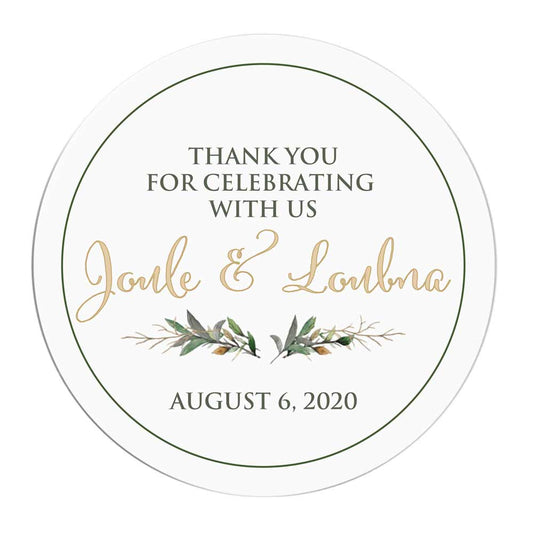 Personalized greenery wedding thank you favor sticker with simple and stylish deisgn. Perfect to use with thank you cards, wedding favors or gift bags - XOXOKristen
