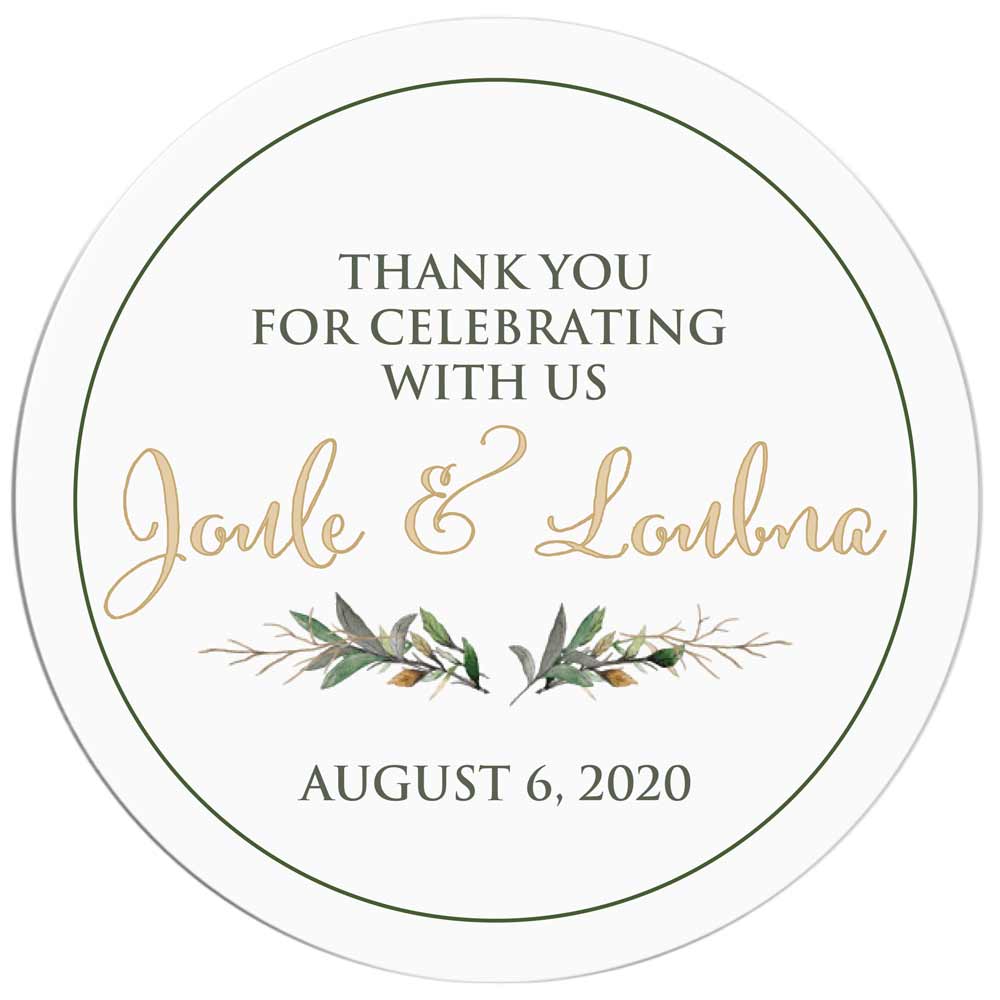 Personalized greenery wedding thank you favor sticker with simple and stylish deisgn. Perfect to use with thank you cards, wedding favors or gift bags - XOXOKristen