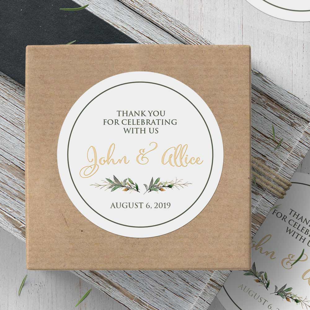 Personalized greenery wedding thank you favor sticker with simple and stylish deisgn. Perfect to use with thank you cards, wedding favors or gift bags - XOXOKristen