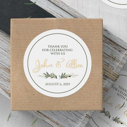Personalized greenery wedding thank you favor sticker with simple and stylish deisgn. Perfect to use with thank you cards, wedding favors or gift bags - XOXOKristen