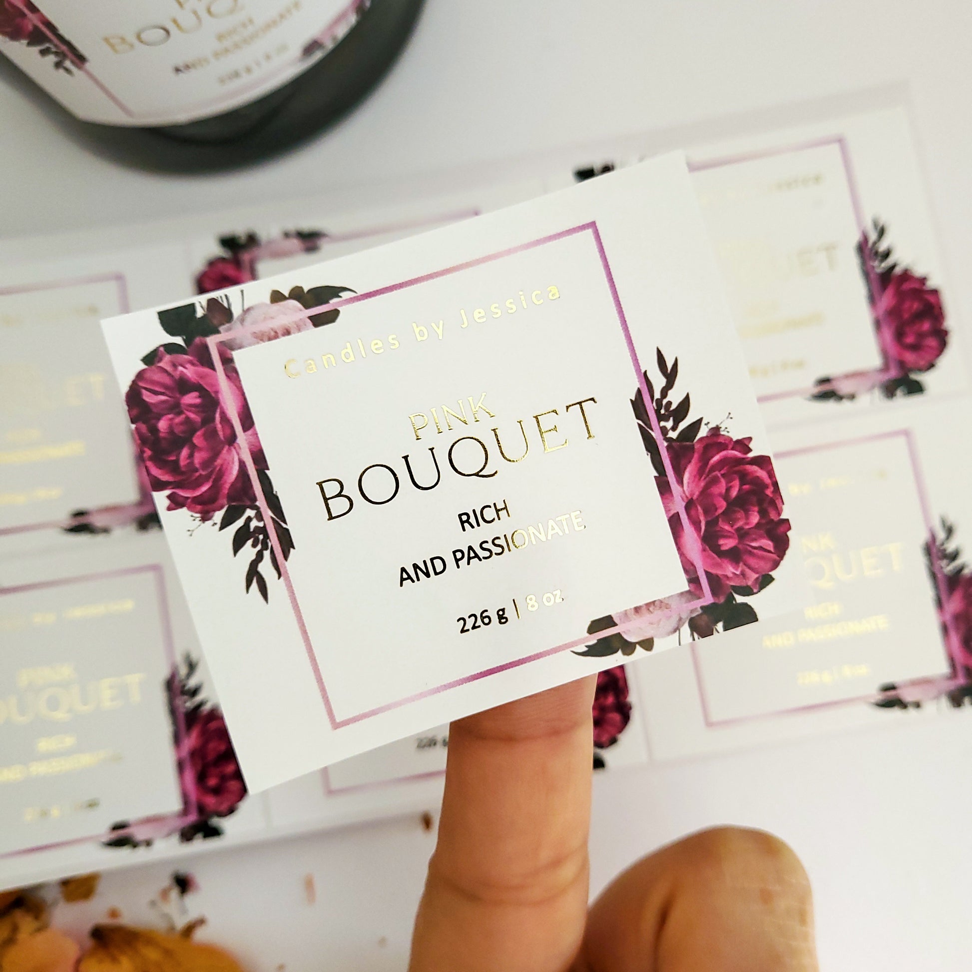 custom floral gold foiled labels - XOXOKristen 