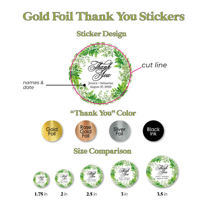 custom thank you wedding favor stickers with green leaf design - XOXOKristen