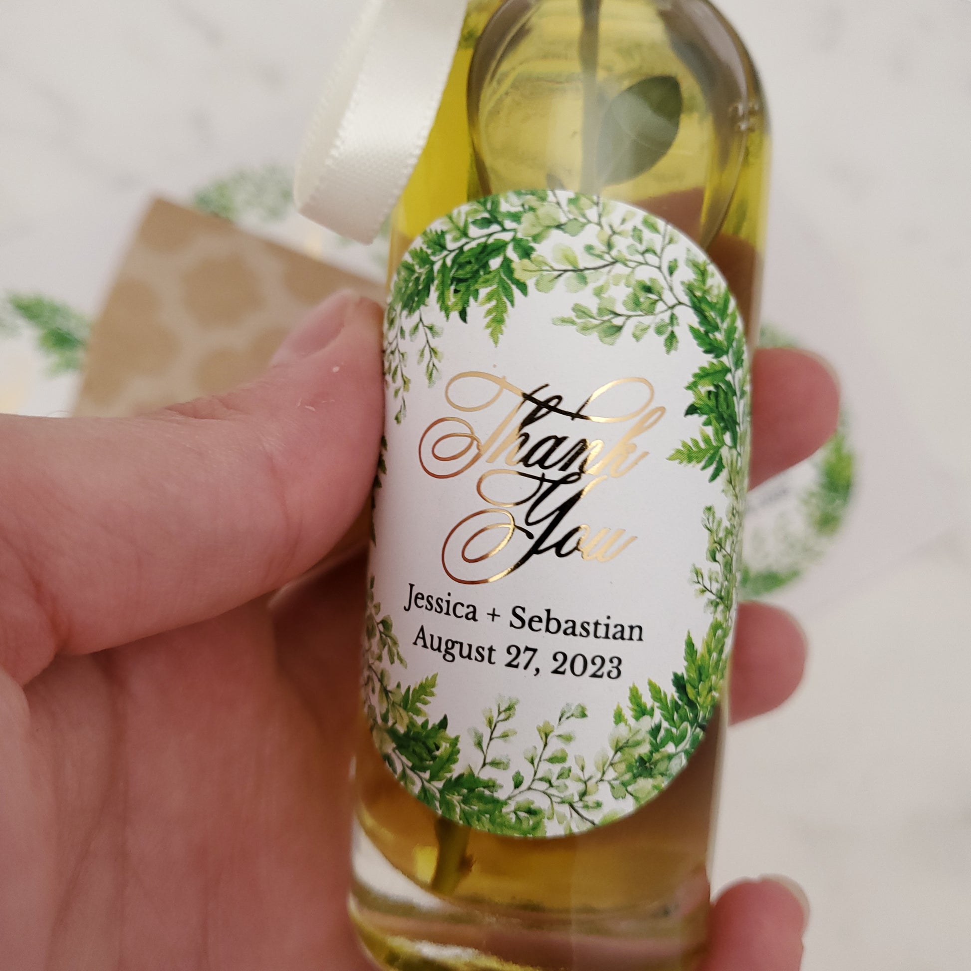 custom thank you wedding favor stickers with green leaf design - XOXOKristen