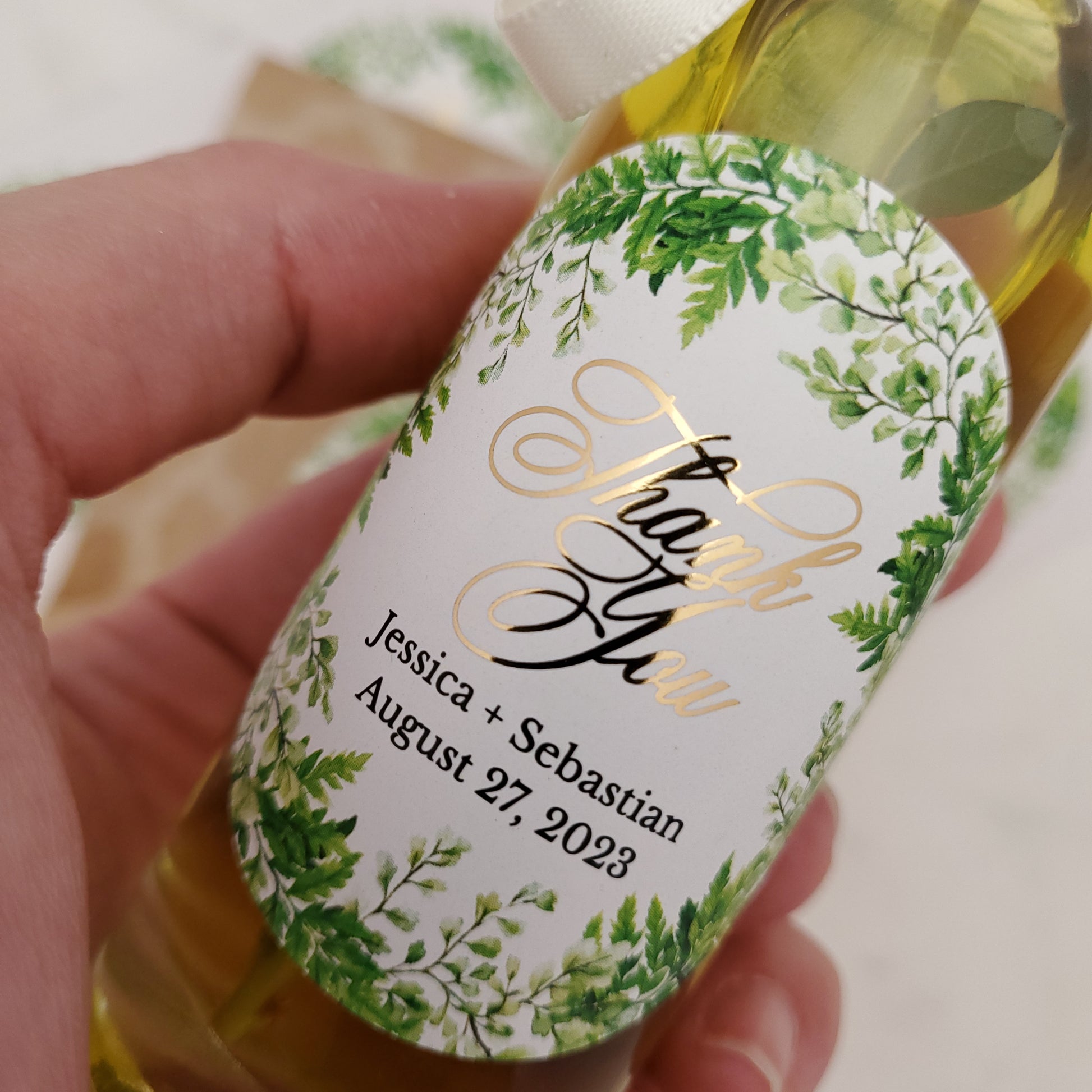 custom thank you wedding favor stickers with green leaf design - XOXOKristen
