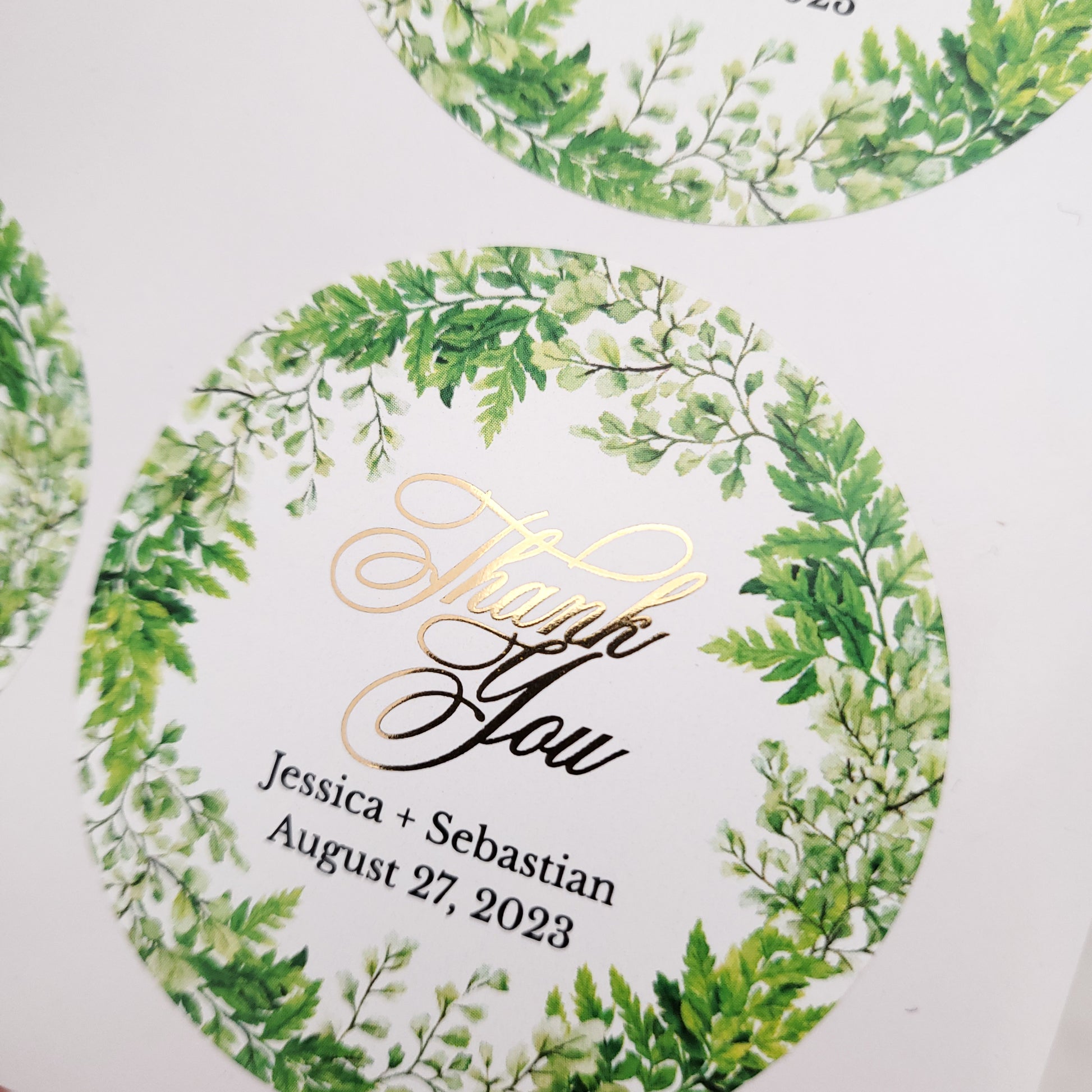custom thank you wedding favor stickers with green leaf design - XOXOKristen