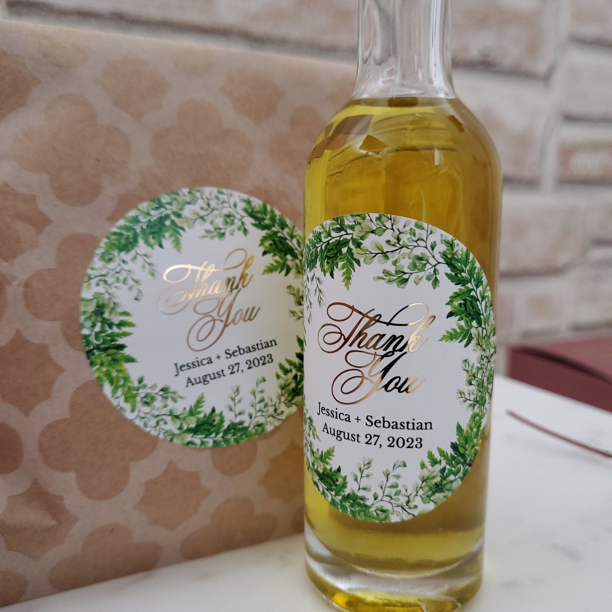 custom thank you wedding favor stickers with green leaf design - XOXOKristen
