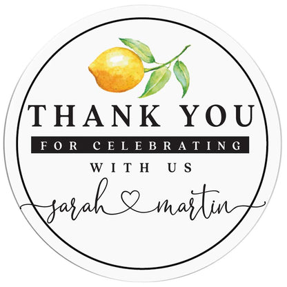Personalized wedding thank you favor sticker with fresh lemon design. Perfect to use with thank you cards, wedding favors or gift bags - XOXOKristen