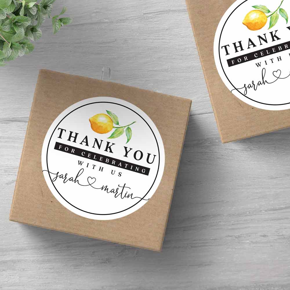 Personalized wedding thank you favor sticker with fresh lemon design. Perfect to use with thank you cards, wedding favors or gift bags - XOXOKristen