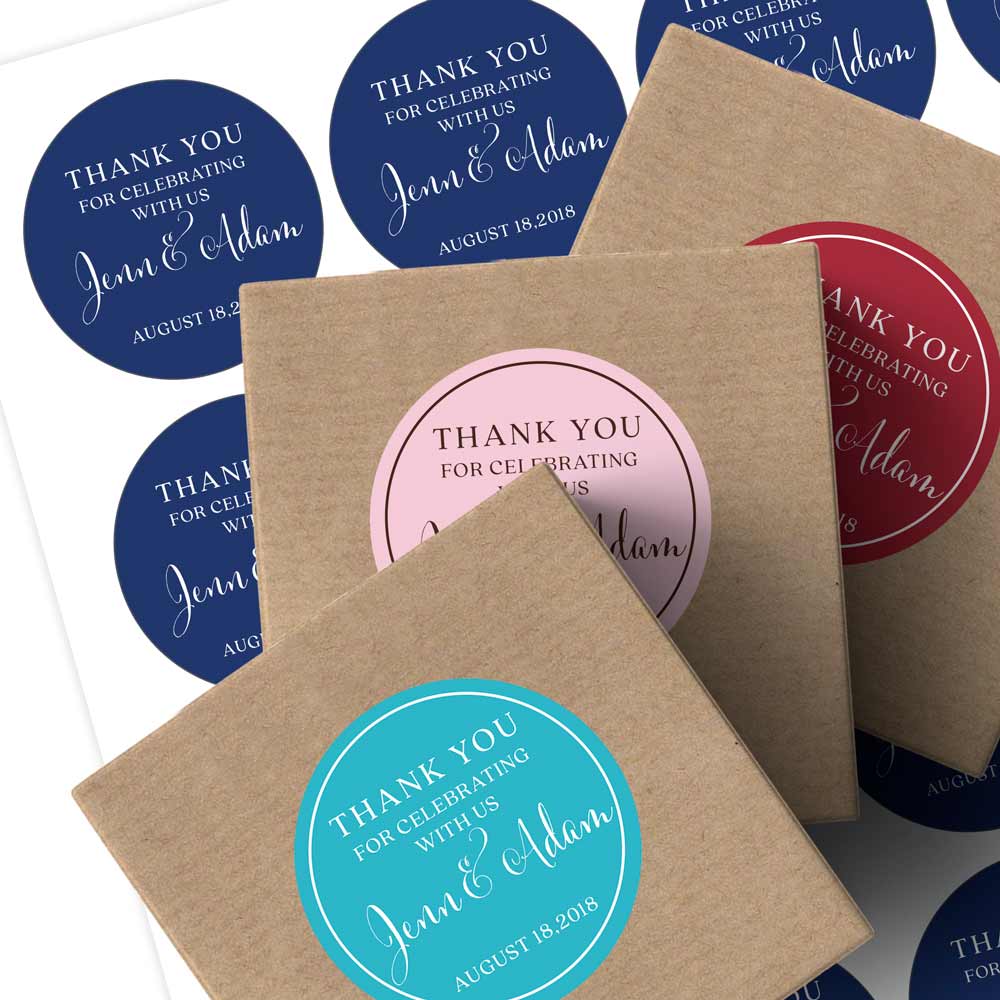 Multicolor "Thank you for celebrating with us" custom label. Suitable for wedding, baby shower, birthday pary or engagement party favors or thank you cards. - XOXOKristen