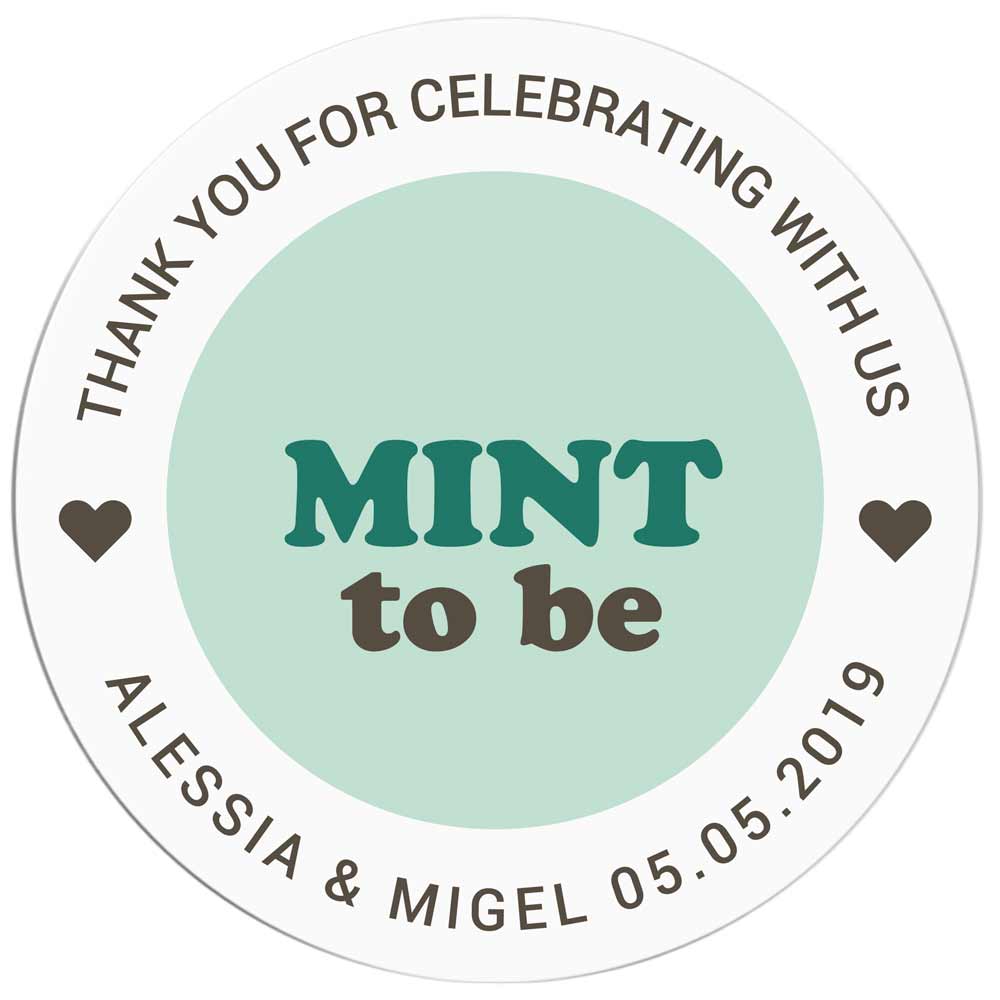 Custom wedding "Mint to be" sticker with retro green design and heart accents. Perfect to use with wedding invitations, thank you cards, save the date, wedding favors or gift bags - XOXOKristen 