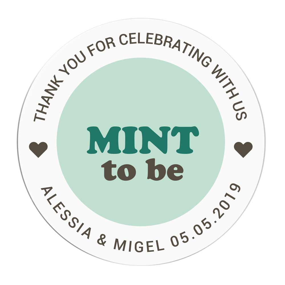 Custom wedding "Mint to be" sticker with retro green design and heart accents. Perfect to use with wedding invitations, thank you cards, save the date, wedding favors or gift bags - XOXOKristen 