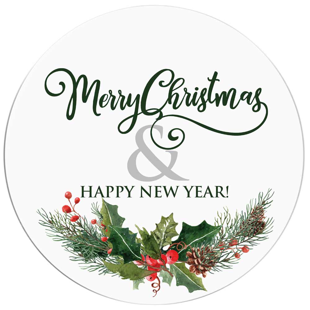 Pine Branch Wreath Cranberies Merry Christmas and Happy New Year Stickers Labels - XOXOKristen