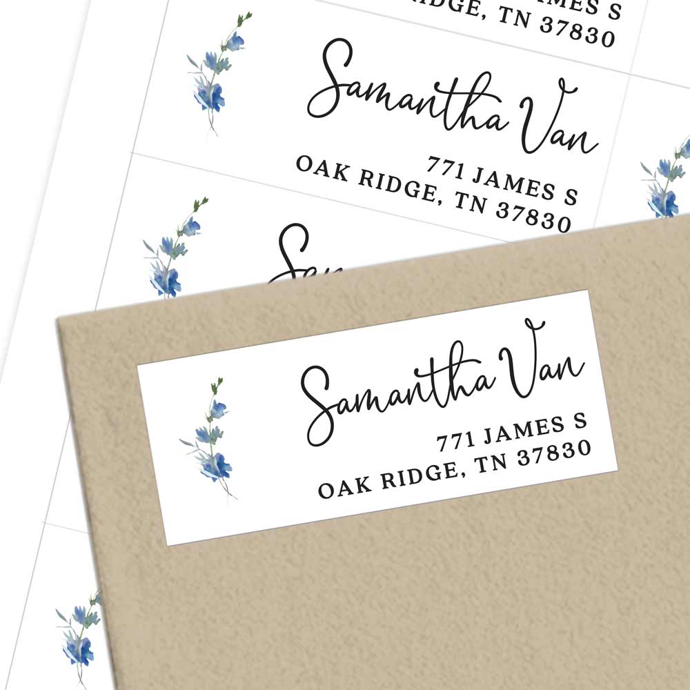 Personalized Blue Flower Stalk Script Return Address Label. Custom Wedding  address stickers - xoxokristen