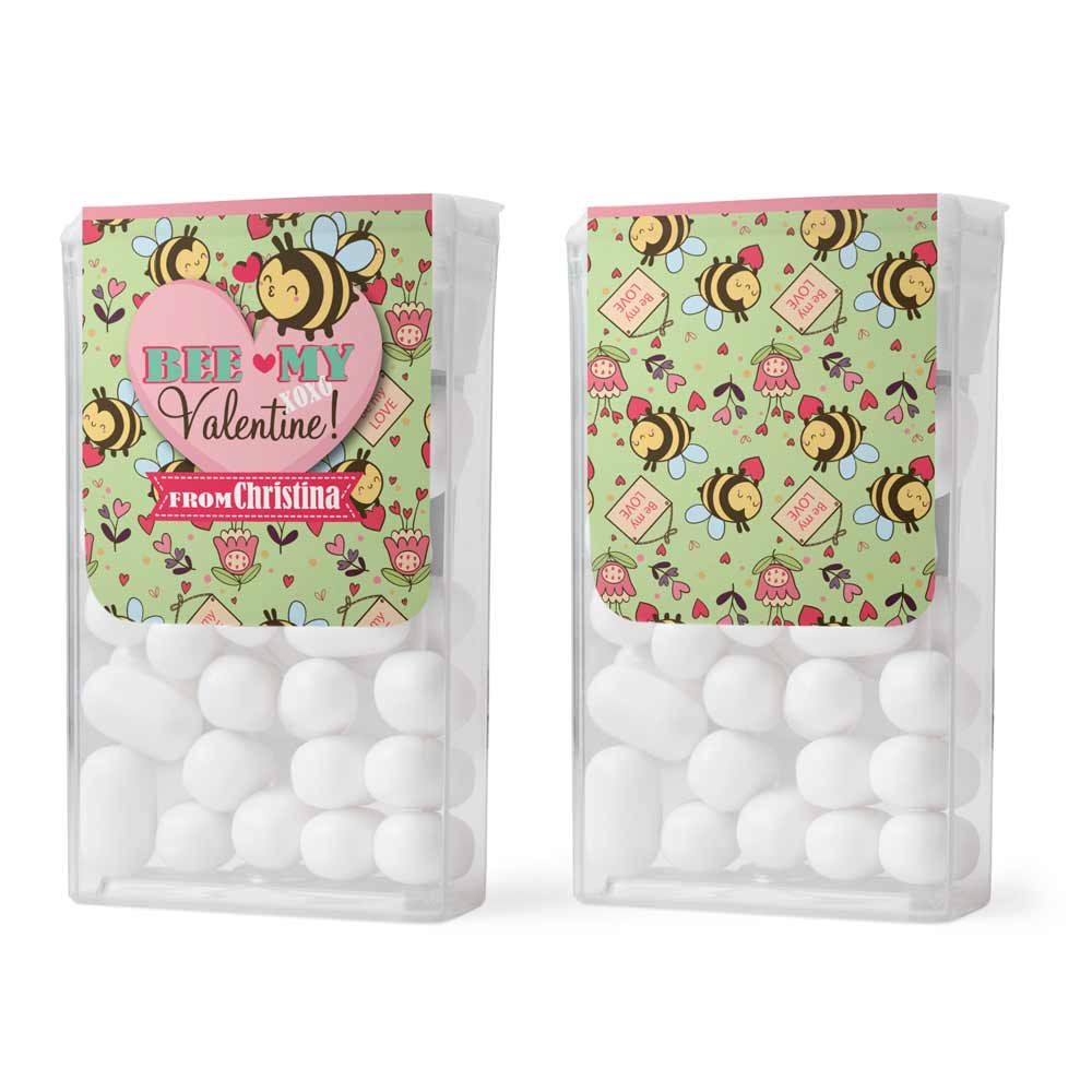 Personalized “Bee my Valentine” valentine’s day tic tac stickers with adorable bees design - XOXOKirsten