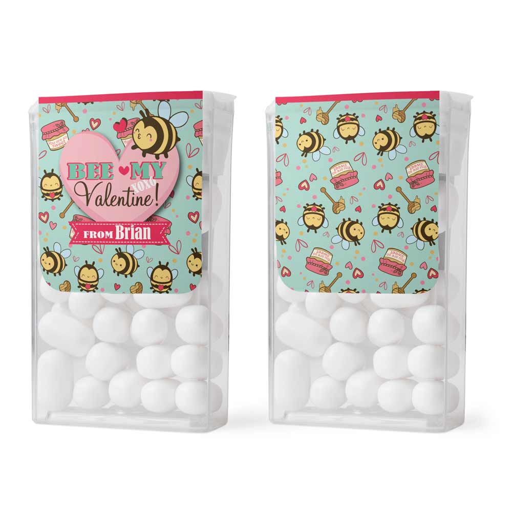 Personalized “Bee my Valentine” valentine’s day tic tac stickers with adorable bees design - XOXOKirsten
