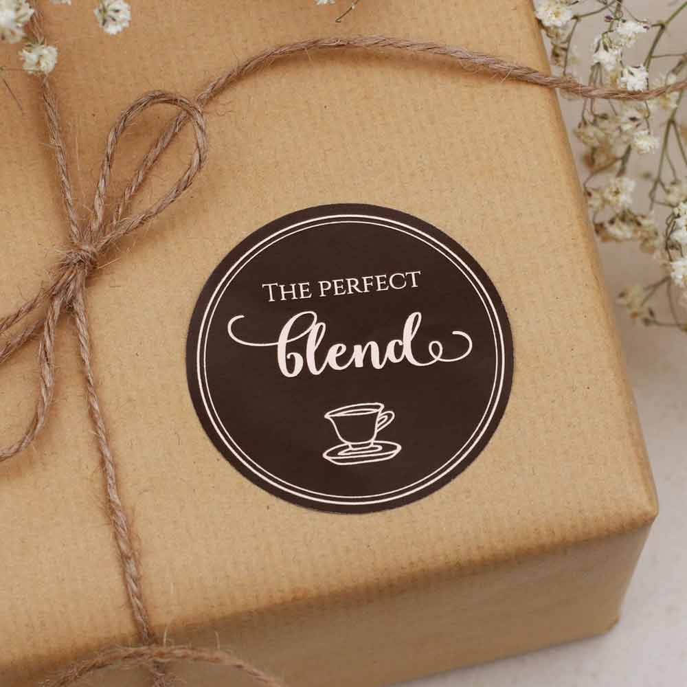 "The perfect blend" custom wedding label. Cute sticker to use with wedding invitations, thank you cards, save the date, wedding favors, gift bags or party treats - XOXOKristen