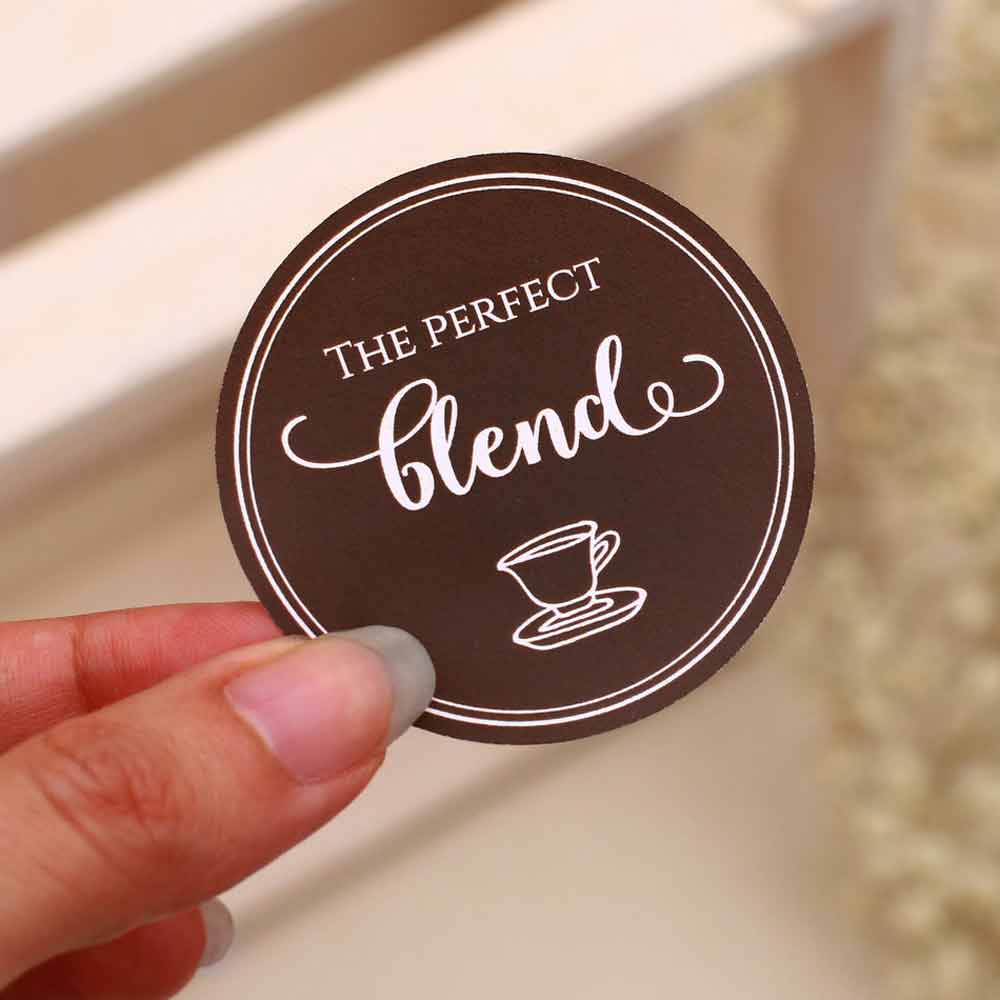 "The perfect blend" custom wedding label. Cute sticker to use with wedding invitations, thank you cards, save the date, wedding favors, gift bags or party treats - XOXOKristen