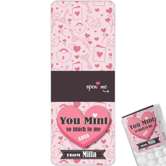 Personalized “You Mint so Much to me” valentine’s day tic tac stickers with adorable hearts and keys design - XOXOKirsten