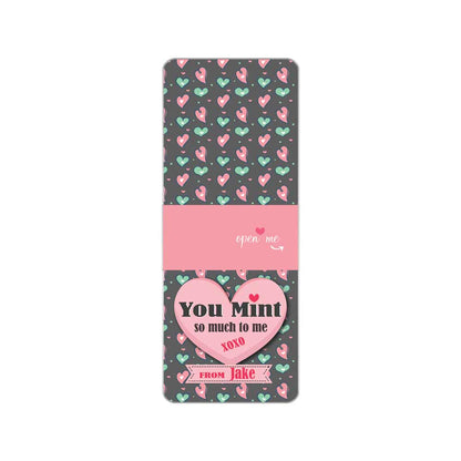 Personalized “You Mint so Much to me” valentine’s day tic tac stickers with adorable pink and green hearts design - XOXOKirsten