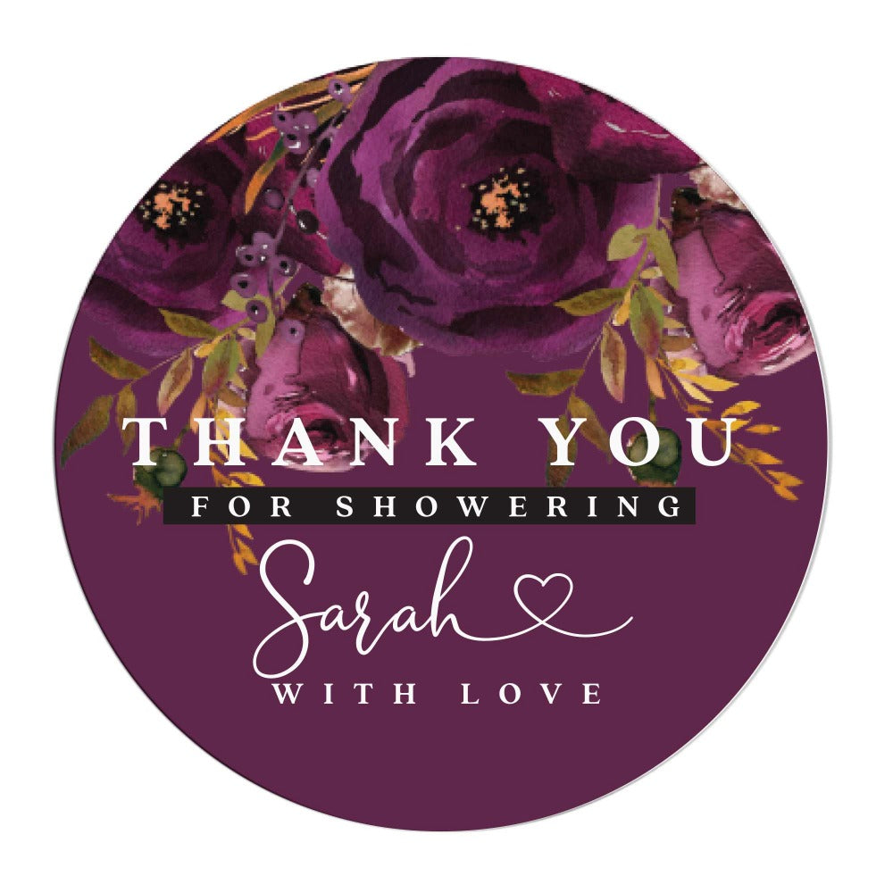 Customized burgundy thank you baby shower sticker. Personalized and gender neutral friendly -XOXOKristen