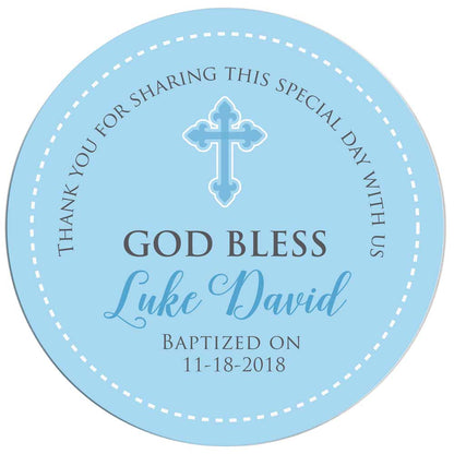 Personalized Baby Boy Blue Baptism and christening Favor Thank You Sticker. Custom Religious label - XOXOKristen
