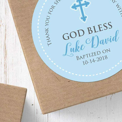 Personalized Baby Boy Blue Baptism and christening Favor Thank You Sticker. Custom Religious label - XOXOKristen