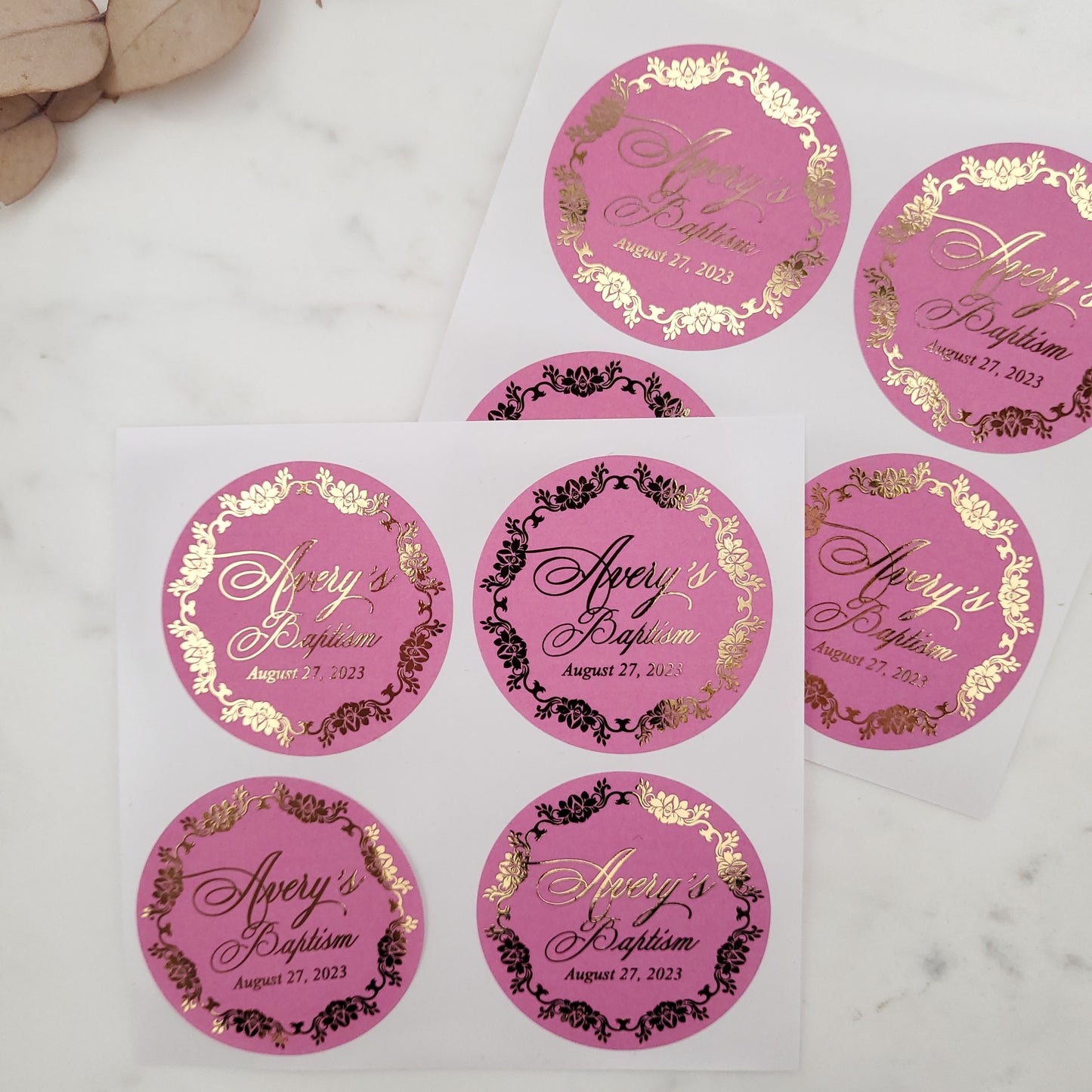 colorful gold foiled baptism stickers - XOXOKristen