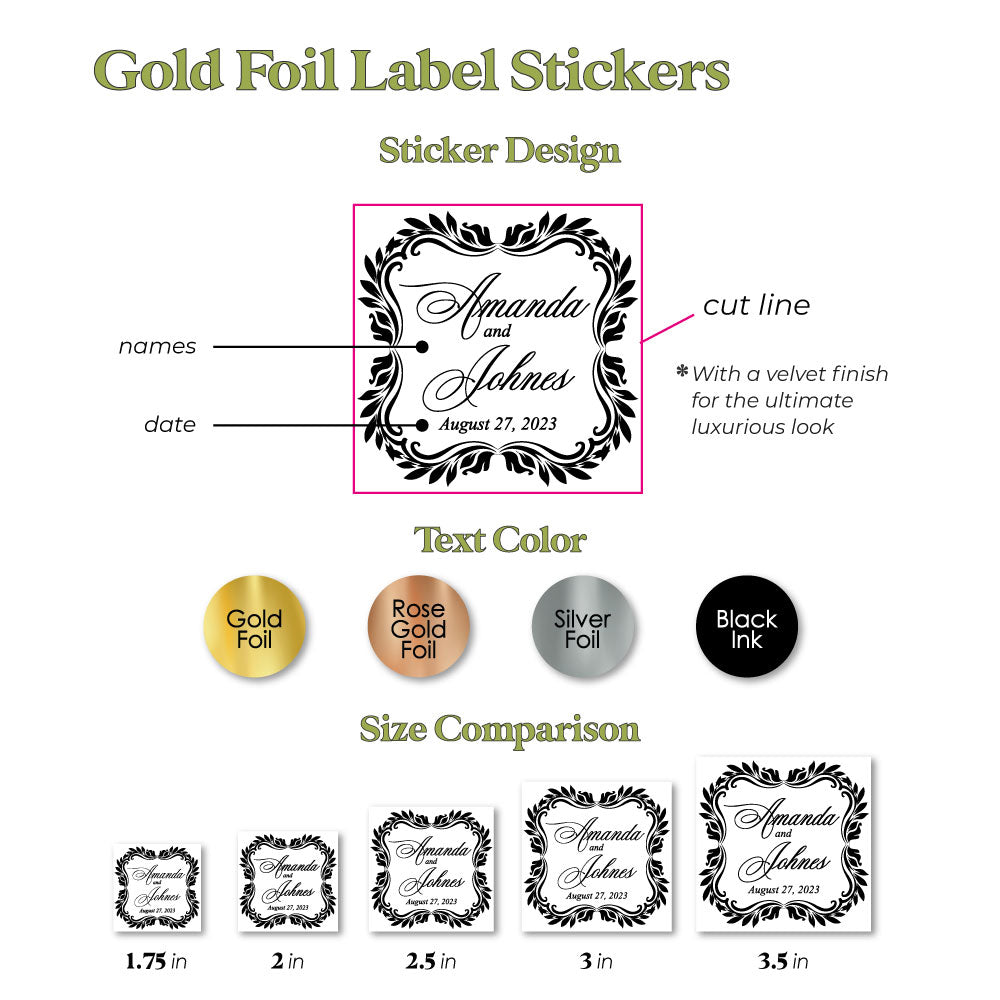 luxurious black velvet wedding favor stickers with gold foil - XOXOKristen