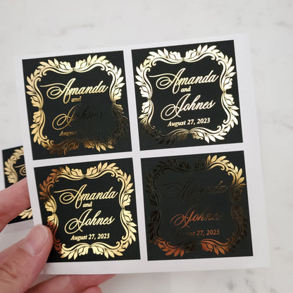 luxurious black velvet wedding favor stickers with gold foil - XOXOKristen
