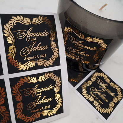 luxurious black velvet wedding favor stickers with gold foil - XOXOKristen