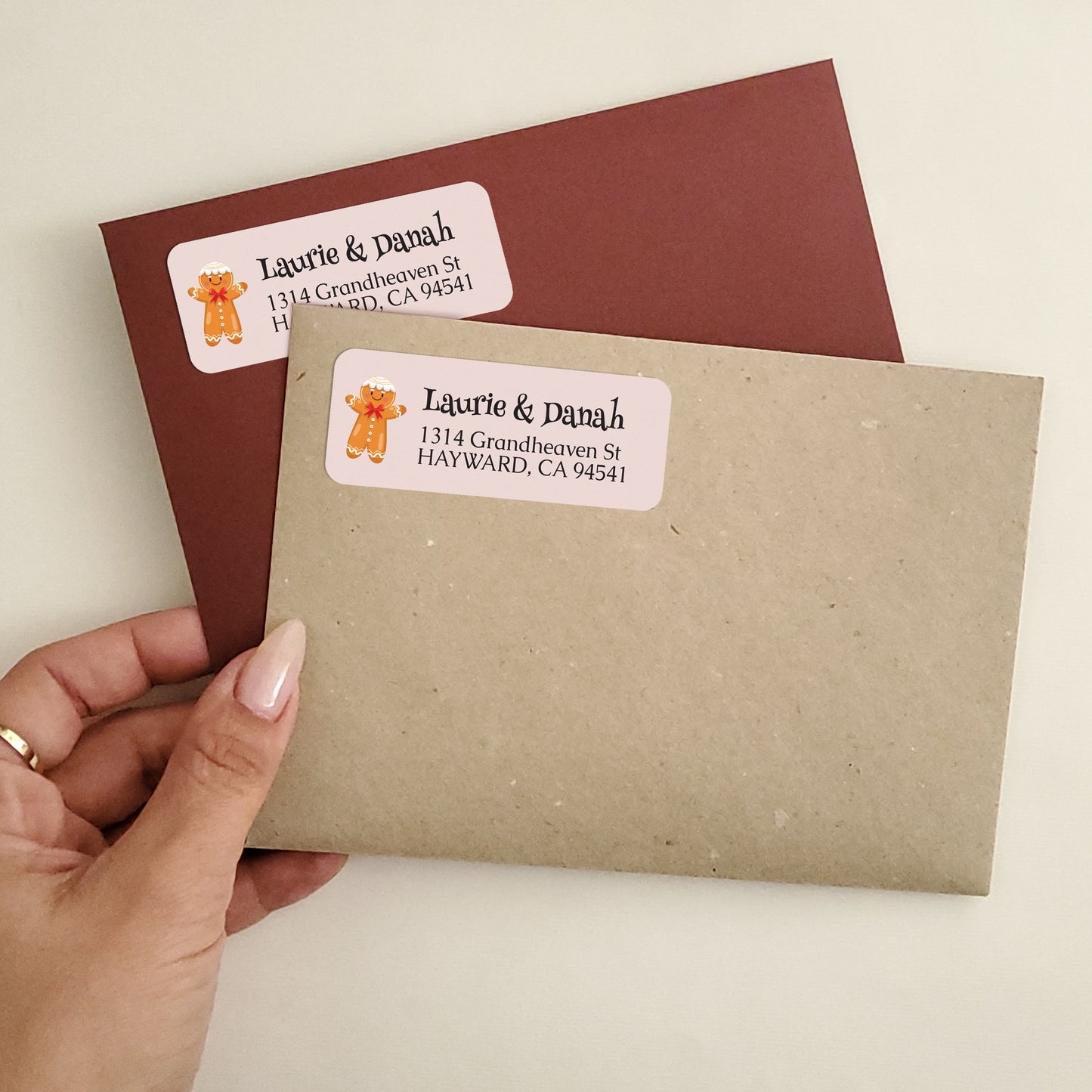 christmas gingerbread man family return address labels for holiday greeting card envelopes - XOXOKristen