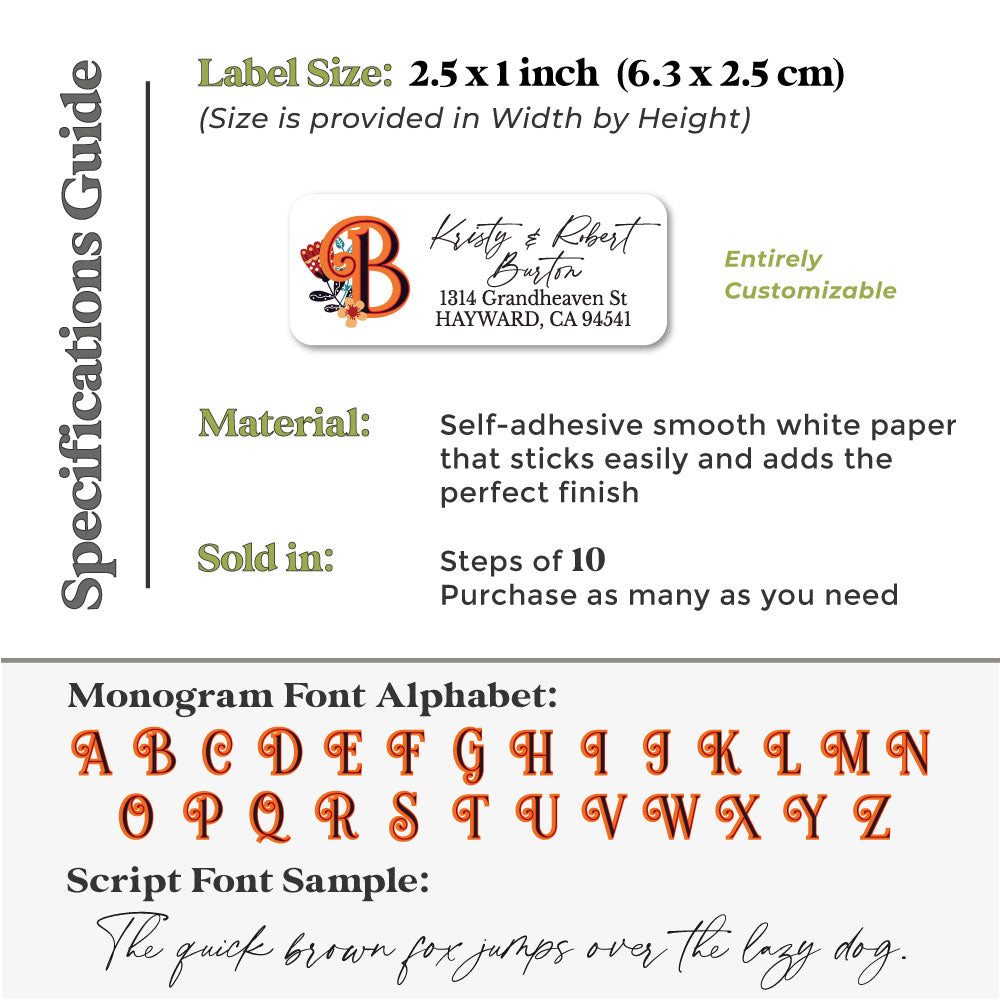monogram return address labels with orange retro design - XOXOKristen